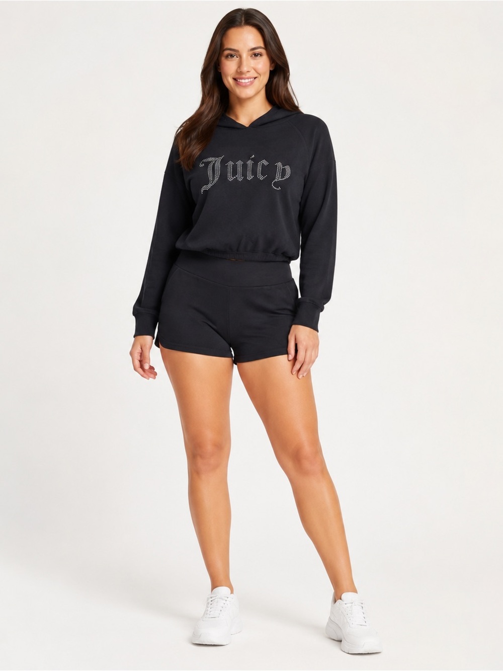 NWT Juicy Couture rhinestone hoodie and shorts set—iconic Y2K sporty glam!